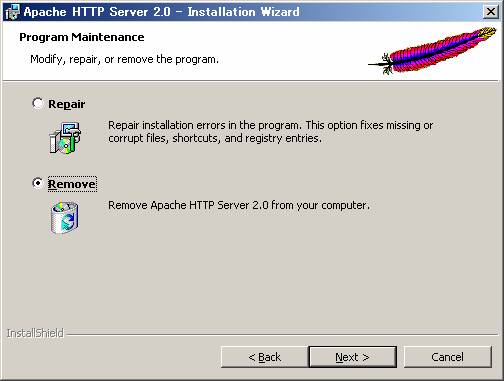 apacheのアンインストール